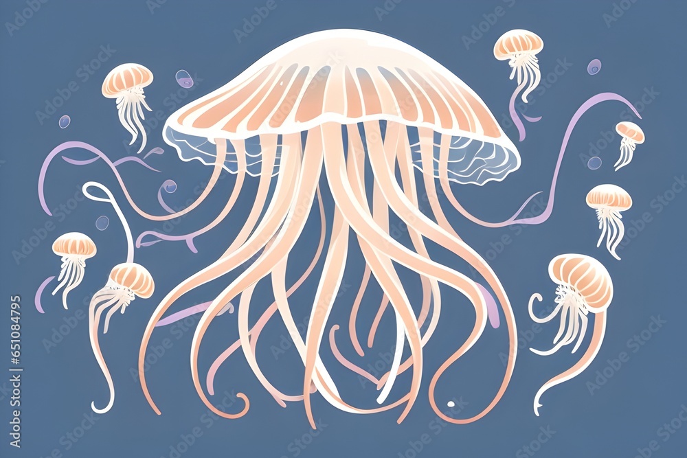 jellyfish family on blue background jellyfish family on blue background