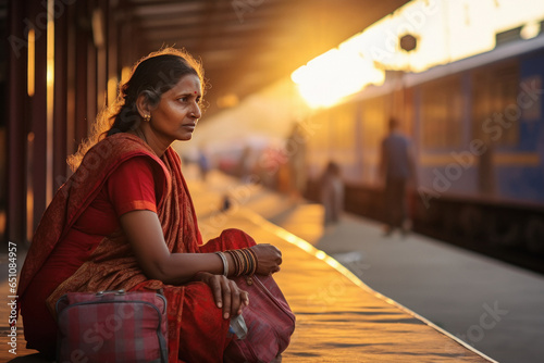 Senior indian woman Sitting at railway station