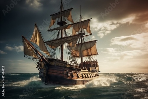 Incredible pirate sailing on magnificent ship. Generative AI