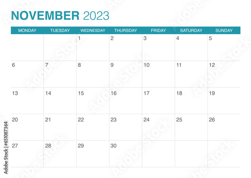 2023 november calendar start on monday