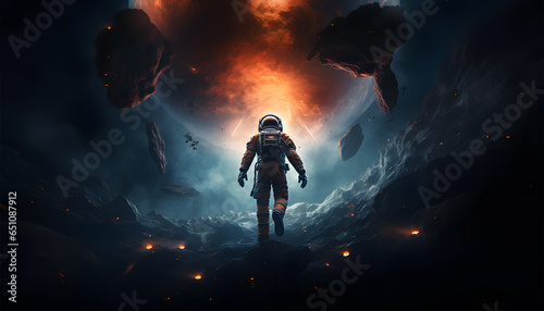 Astronaut floating alone in space