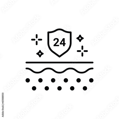 Skin Protect 24h Line Icon. Every 24 Hours Barrier Safety for Skin Linear Pictogram. Skin Layer and Shield 24 Hours Protection Concept Outline Icon. Editable Stroke. Isolated Vector Illustration.