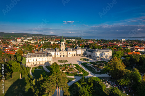 Aerial drone view of The Festetics Palace, Baroque palace located in the Keszthely, Zala, Hungary. photo