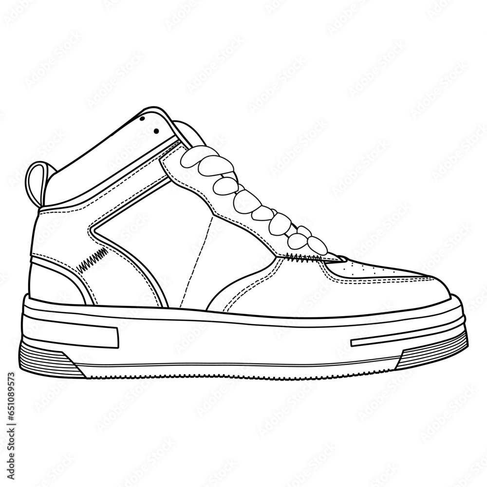 hand drawn sneakers, gym shoes, side and sole view. Image in different