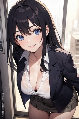 Anime - jeune femme en jupe et chemise pendant une séance photo érotique
