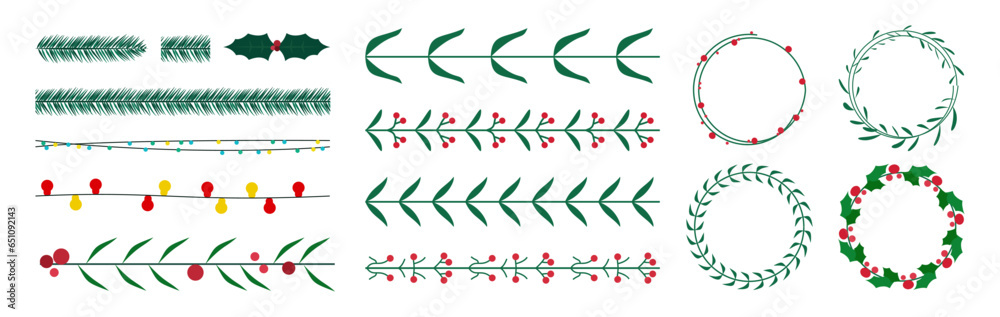 Christmas plant branches for holiday. Hand drawn Christmas elements. Set of hand drawn winter botany elements Christmas plant branches for holiday. Hand drawn Christmas elements. Set of hand drawn winter botany elements
