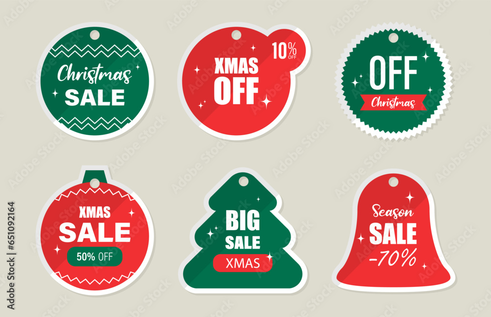 Christmas and New Year sale stickers and label. Price tag holiday. Christmas red and green stickers