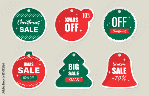 Christmas and New Year sale stickers and label. Price tag holiday. Christmas red and green stickers