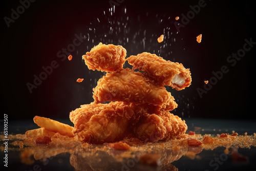 Fried chicken Wings with Kethcup, Generative AI photo