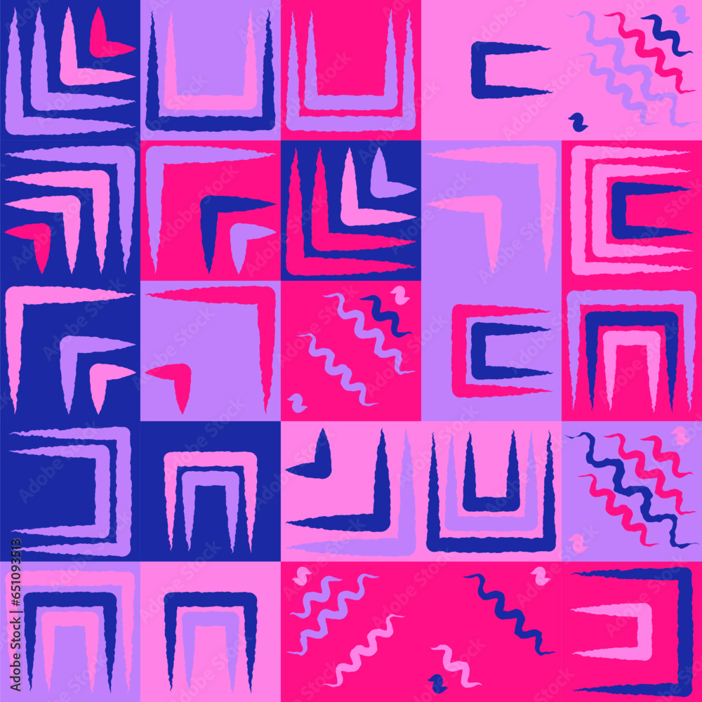 Colorful seamless pattern of abstract shapes. Background template for interior, postcards, textiles, textures, covers, banners, fabric, clothing, packaging and creative ideas Colorful seamless pattern of abstract shapes. Background template for interior, postcards, textiles, textures, covers, banners, fabric, clothing, packaging and creative ideas