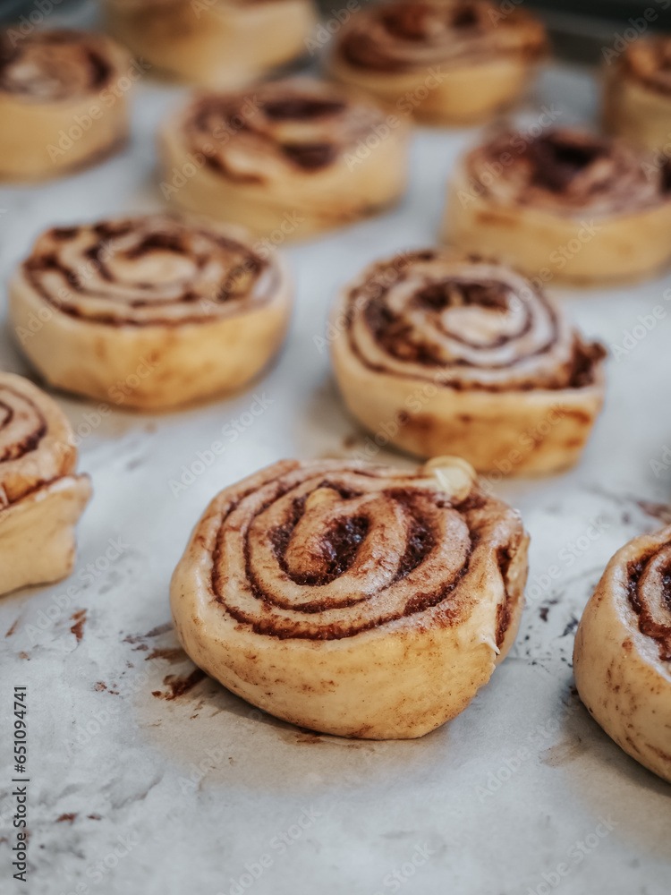 Uncooked cinnamon roll buns Uncooked cinnamon roll buns