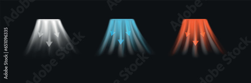 Set of air flows. The air flow is normal, cold and warm. Abstract light effects of air from an air conditioner. Vector illustration