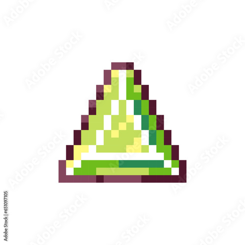 Pixel art Green Triangle Emerald Gem Icon. Retro Style Game Asset or Arcade Element. 8 Bit Pixel Jewel Gemstone Treasure. 