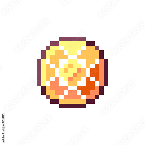 Pixel art Yellow Rounded Topaz Gem Icon. Retro Style Game Asset or Arcade Element. 8 Bit Pixel Jewel Gemstone Treasure.  photo