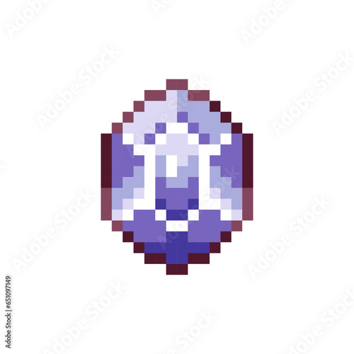 Pixel art Purple Sapphire Gem Icon. Retro Style Game Asset or Arcade Element. 8 Bit Pixel Jewel Gemstone Treasure. 