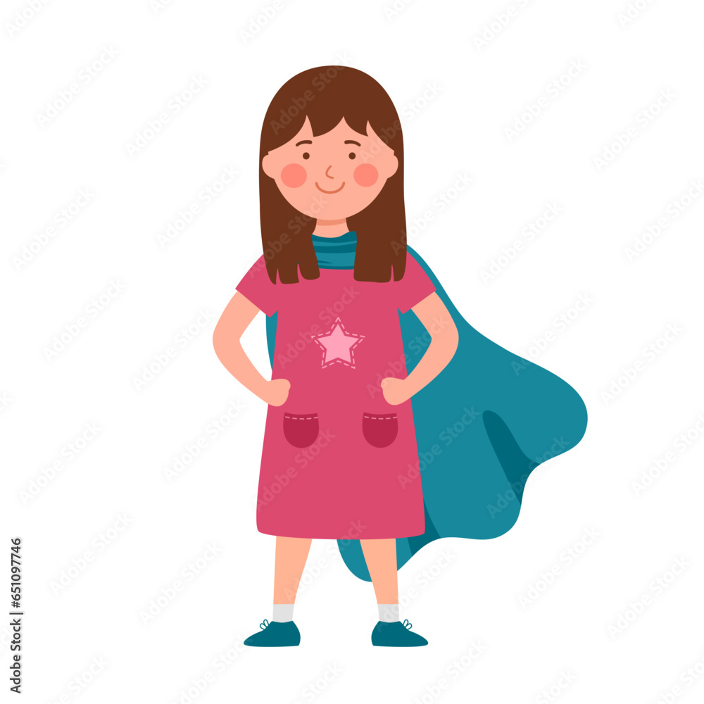 Self confidence kids concept vector illustration on white background. Cute girl is a superhero. Self confidence kids concept vector illustration on white background. Cute girl is a superhero.