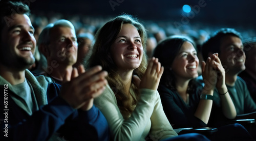 Spectators clapping in the theater, Cheering and sitting together and having fun.