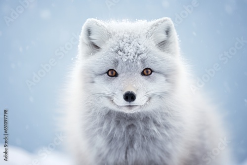 Cute young Arctic Fox with snowy background