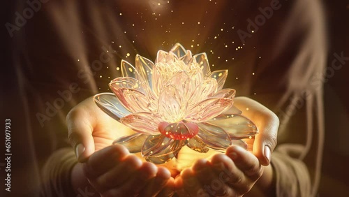 Woman holding a lotus flower. Vu Lan ceremony. Lotus flowers bloom. Background animation