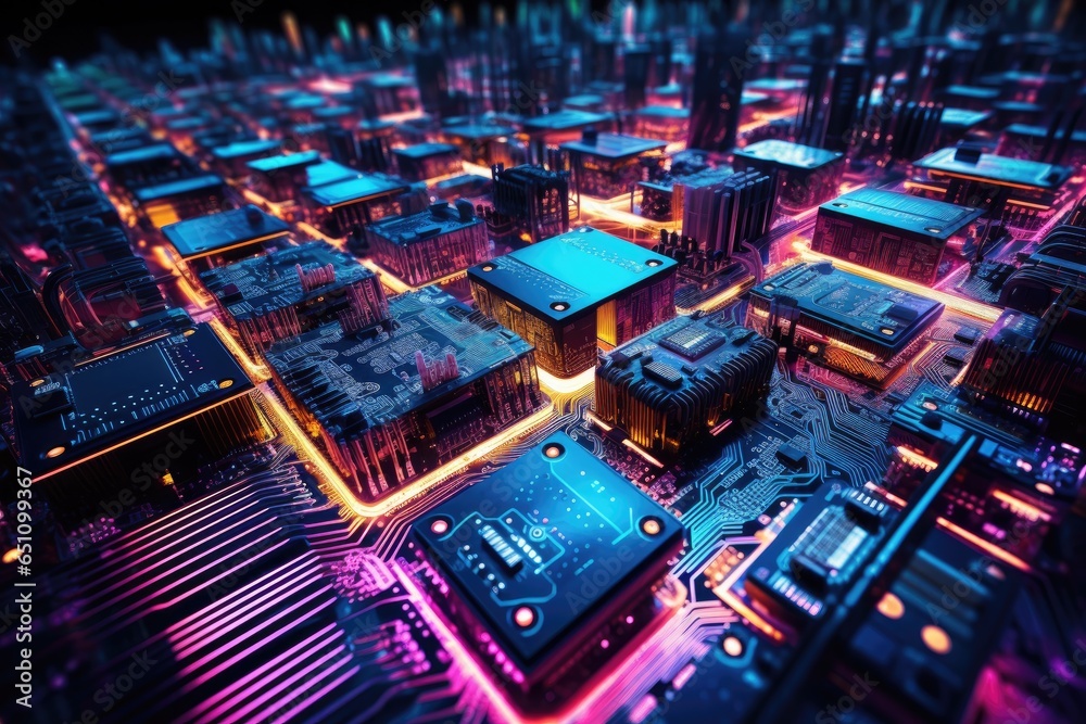 Fototapeta premium Computer processors on printed circuit board style background