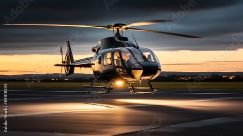 Canvas-taulu Business helicopter private, Luxury helicopter on landing pad at city, Fast transportation success concept