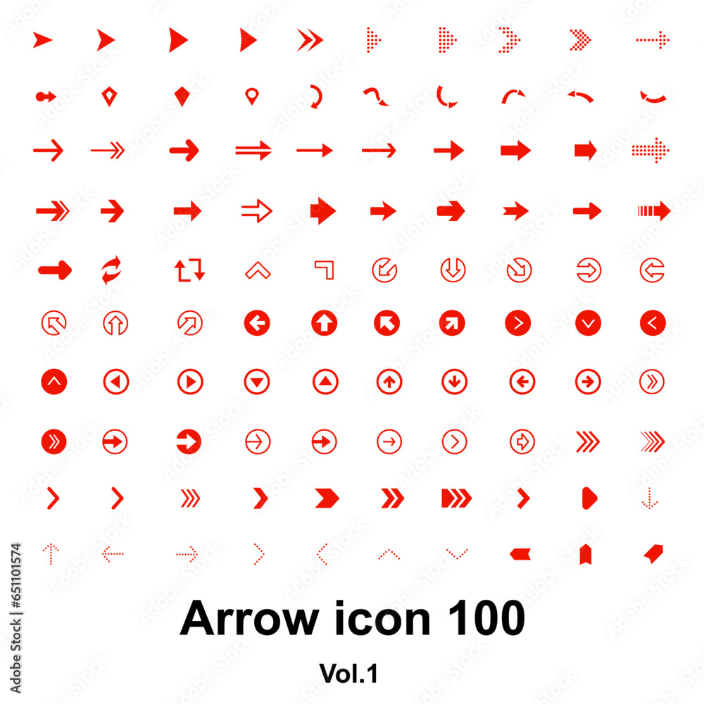 Red 100 arrow vector icon pack