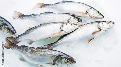 Fresh Horse Mackerel, trachurus on Ice. Seafood background. Generative AI