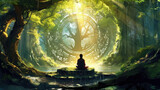 buddha meditation in the forest, spiritual zen nature - by generative ai