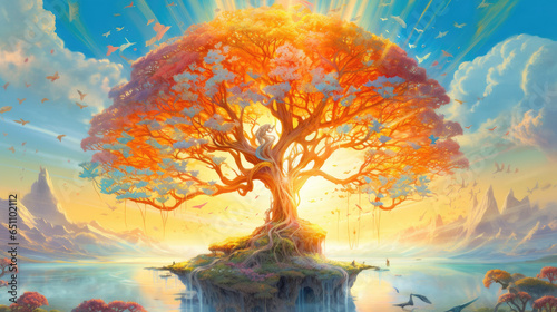 tree of life in the sun spiritual gaia shamanism - by generative ai photo