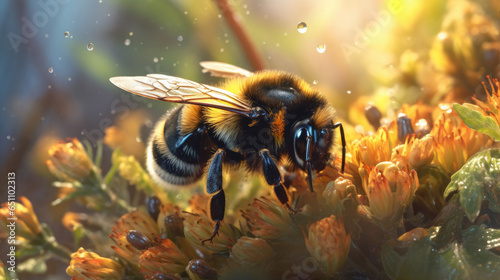 bee macro on a flower pollen pollination spirit animal summer - by generative ai © CEVmemories