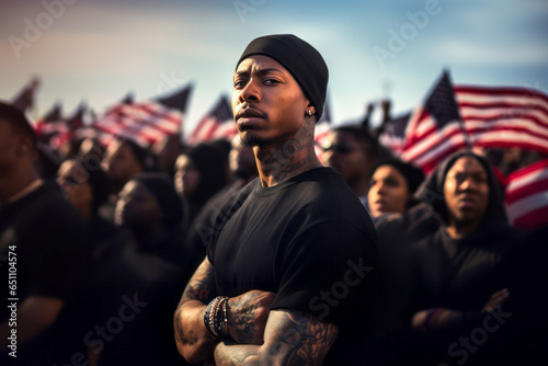 African American determined activist rebel in a crowd, proud, strong and confident, fights and protests against racism and racial discrimination, for change, justice, equality - Black Lives Matter