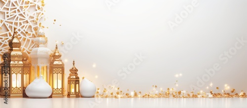 Luxurious Arabian background with ornate lanterns in white and gold