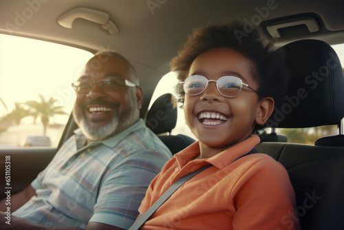 Sunday Morning Joy: Multi-Generation African American Family Bonding During a Weekend Drive, Radiating Happiness and Togetherness.