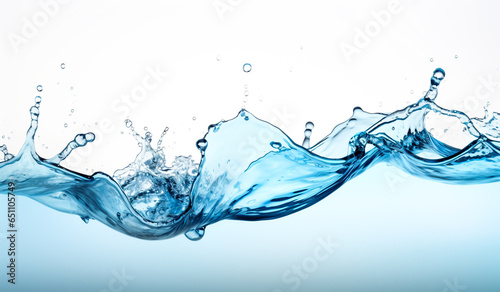 Transparent and blue water splash isolated on white background. AI generated
