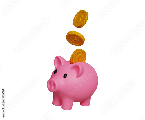 3D money saving icon. Future planning, Business investment, money saving concept. piggy bank with falling coins icon. 3d illustration