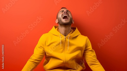 Man in yellow hoodie screaming