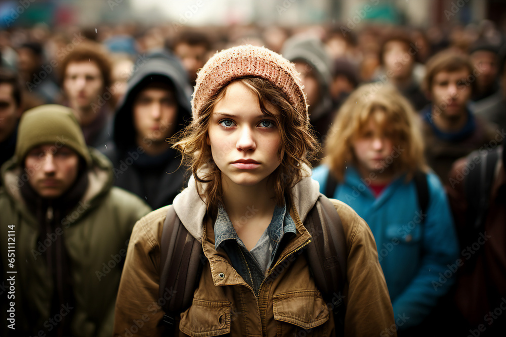 AI generative photo of female youngster student going to college with groupmates AI generative photo of female youngster student going to college with groupmates