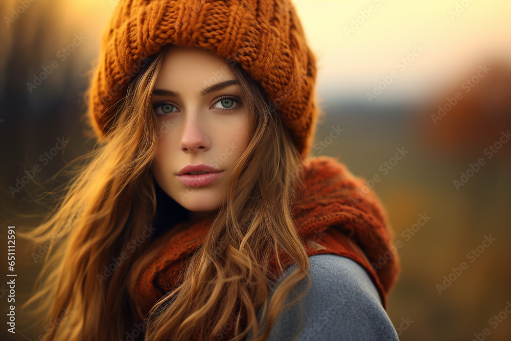 Generative Ai illustration of stunning woman surrounded by dry foliage autumn decorations background Generative Ai illustration of stunning woman surrounded by dry foliage autumn decorations background