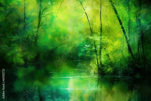 Artistic nature scene in shades of green. Generative AI