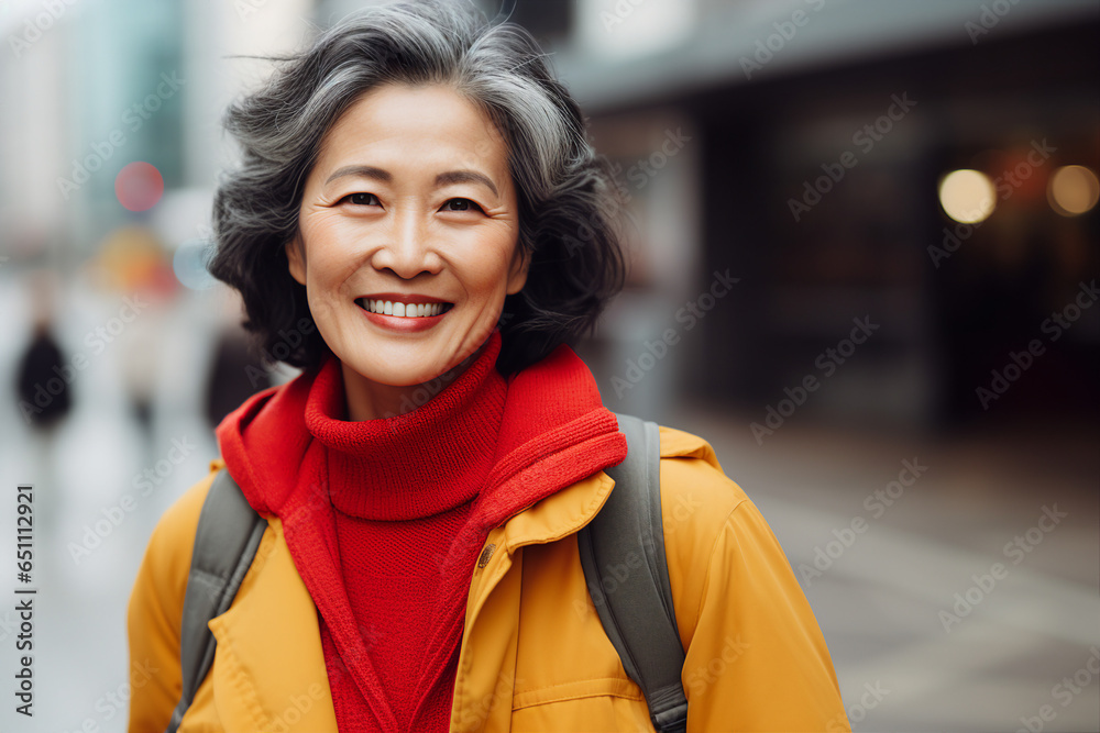 Generative Ai photography of happy positive woman walking on a sunny day in the town Generative Ai photography of happy positive woman walking on a sunny day in the town