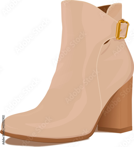 A women's suede heeled boots. Beige women's shoes. Cossack boots. Vector illustration 