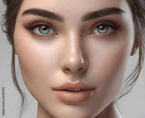 beauty of woman s facial skin on a neutral background. natural healthy well-groomed skin of a young woman. Beauty  cosmetology and health. generative AI