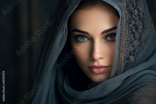 Happy arab asian muslim woman in hijab clothes isolated on background generative AI photo