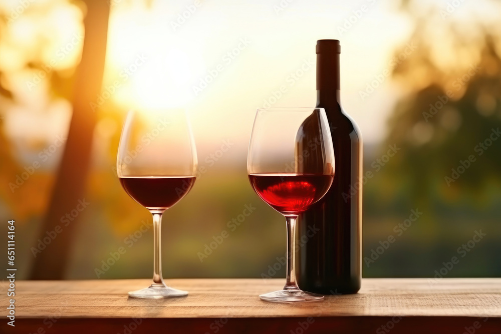 Elegant Wine Setting: Red Bottle and Glass