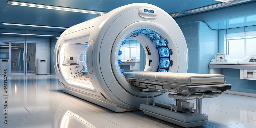 Advanced mri or ct scan medical diagnosis machine at hospital lab as wide banner with copy space area Advanced mri or ct scan medical diagnosis machine at hospital lab as wide banner with copy space area