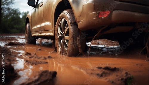 Off road car driving in mud