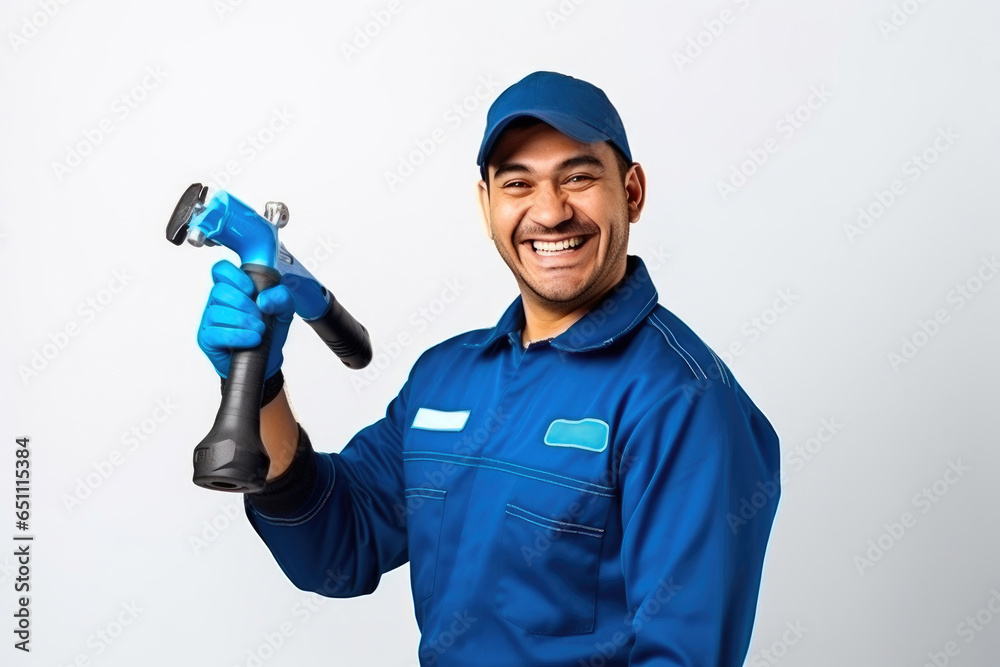 Professional Car Cleaner in Brand New Blue Outfit