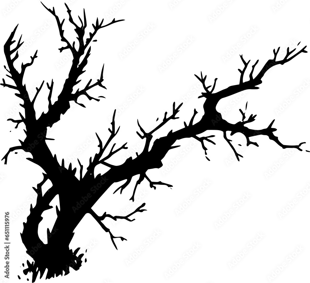 Obraz premium Silhouette of dry branch,tree decorated background comic scene by dry ink with isolate transparent background generated AI