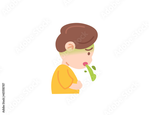 illustration of a boy throwing up. sick boy. vomiting food. health problems. heartburn and dizziness. funny and cute characters. vector element design. white background