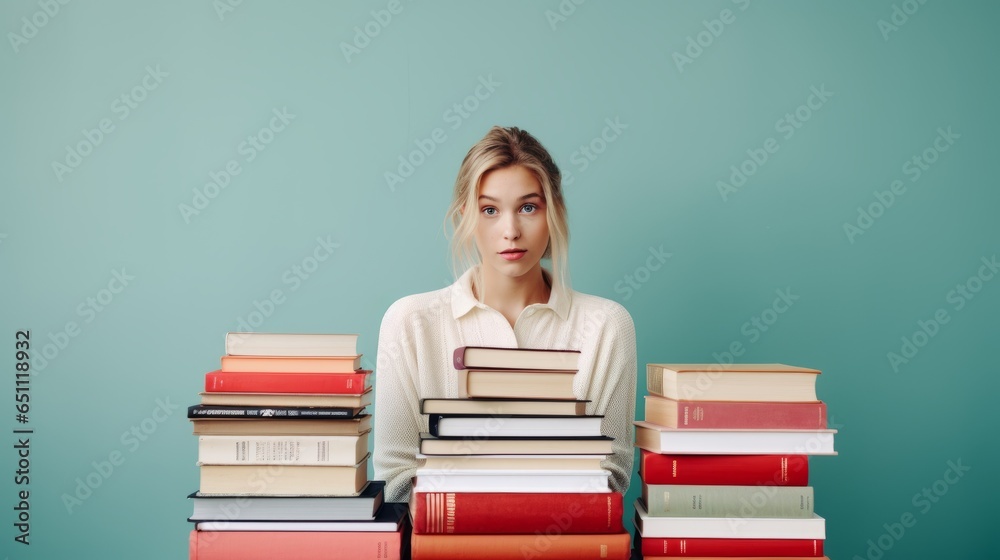 Student men with a stack of books Student men with a stack of books